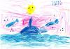 Рисунок ребёнка.Корабль и дельфины.